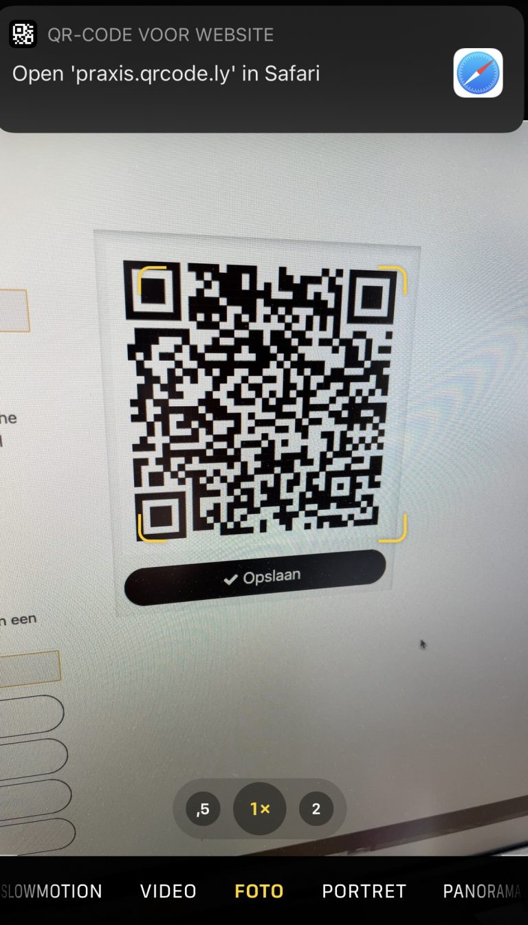Voorbeeld scan URL Praxis op telefoon