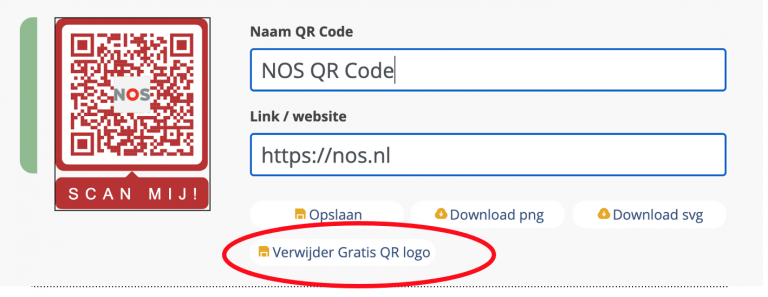 Voorbeeld verwijder knop QR code