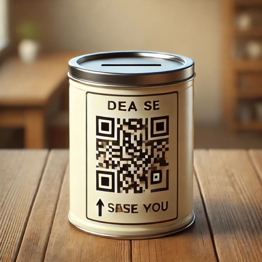 Een collectebus met een QR code erop