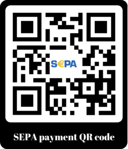 QR code with SEPA logo in the centre. The QR code is surrounded by a frame containing the text "SEPA payment QR code".